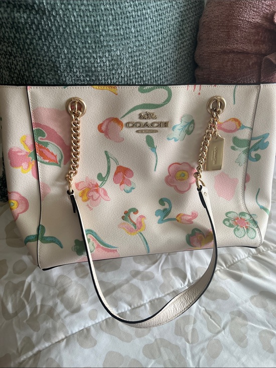 Coach Handbags - Coach Floral Cream Tote with Pink, Green and Yellow Accents